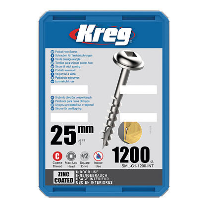 Kreg Zinc Maxi-Loc Šrouby pro skryté spoje - 25 mm, hrubý závit, 1200 ks