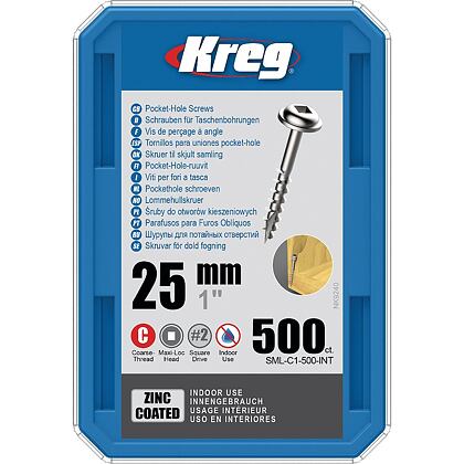 Kreg Zinc Maxi-Loc Šrouby pro skryté spoje - 25 mm, hrubý závit, 500 ks