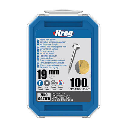 Kreg Zinc Pan-Head Šrouby pro skryté spoje - 19 mm, jemný závit, 100 ks