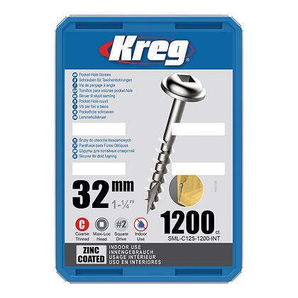 Kreg Zinc Maxi-Loc Šrouby pro skryté spoje - 32 mm, hrubý závit, 1200 ks