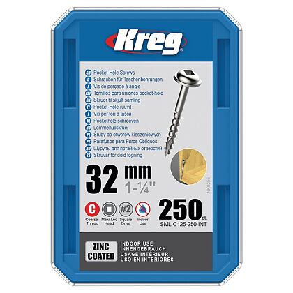 Kreg Zinc Maxi-Loc Šrouby pro skryté spoje - 32 mm, hrubý závit, 250 ks