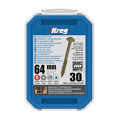 Kreg Protec-Kote Maxi-Loc HD Šrouby pro skryté spoje - 64 mm, hrubý závit, 30 ks