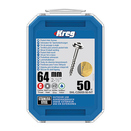 Kreg Nerez Maxi-Loc Šrouby pro skryté spoje - 64 mm, hrubý závit, 50 ks