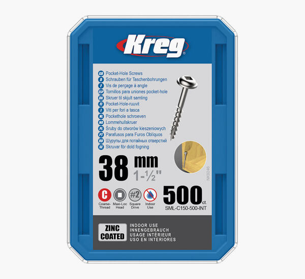 Kreg Zinc Maxi-Loc Šrouby pro skryté spoje - 38 mm, hrubý závit, 500 ks